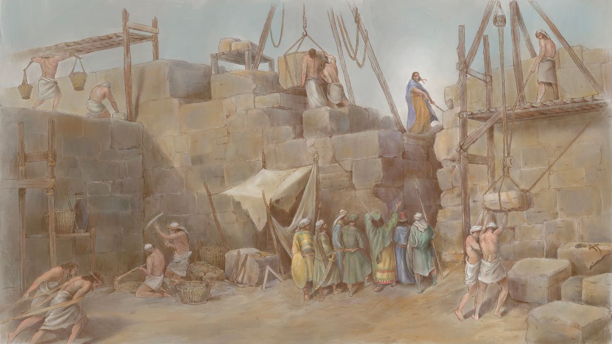 The walls of Jerusalem being rebuilt