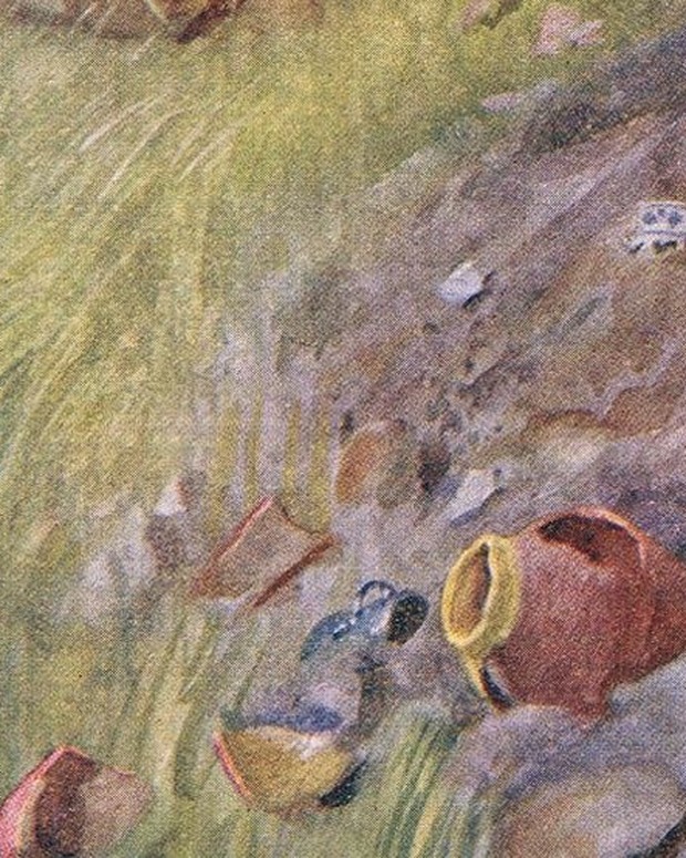Broken pottery on the ground